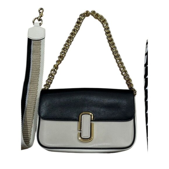 Marc Jacobs Purse The J Marc Shoulder Crossbody Bag Black Beige Cream Gold OS - Picture 2 of 16